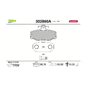 VALEO 302860A Комплект гальмівних накладок дискового стоянкового гальма