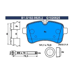 GALFER B1.G102-0825.2 Комплект гальмівних накладок дискового стоянкового гальма